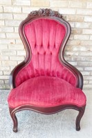 Vtg Victorian Carved Wood High Back Slipper Chair