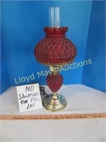Mid Century Red Glass Electric Parlor Lamp
