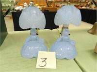 2 Depression Blue Glass Southern Bell Vanity Lamps