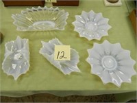 5 White Opalescent Bowls & Serving Pieces