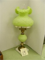 Fenton Mint Green Satin Glass Parlor Table Lamp w/