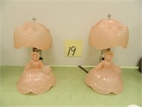 2 Pink Depression Southern Bell Vanity Lamps w/