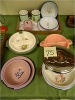 (14) 1930's-40's Tin & Porcelain Dishes