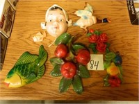 7 Chalkware Pieces - Incl. Wall Plaques & String -