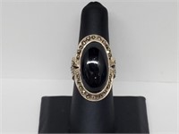 .925 Sterling Silver Black Onyx/Marcasite Ring