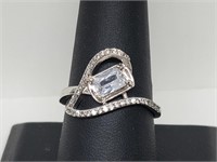 .925 Sterl Silv Gemstone Ring w/diamond accents