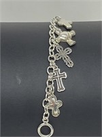 .925 Sterling Silver Charm Bracelet w/Crosses
