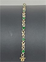 Vermeil/.925 Sterling Silver Emerald/Diam Bracelet