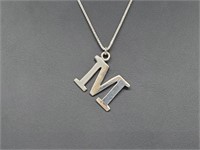 .925 Sterling Silver "M" Pendant & Chain