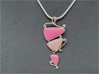 .925 Sterling Silver Pink Stone Pendant & Chain
