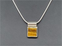 .925 Sterling Silver Tigers Eye Pendant & Chain