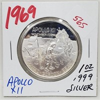1969 Apollo XII 1oz .999 Silver Round