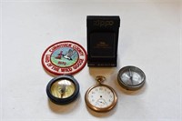 2 Compasses, Pocket Watch, Zippo Lighter,