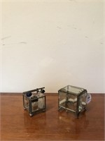 (2) Small Lift Top Glass Boxes w/Contents