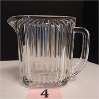 HEAVY GLASS RIBBED PITCHER 7 IN