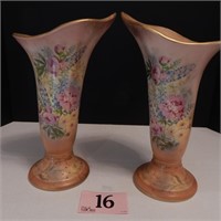PAIR OF HAND-PAINTED FLORAL ANTIQUE VASES MARKED