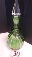 GREEN GLASS DECANTER 12 IN