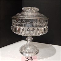 ETCHED GLASS COVERED PEDESTAL COMPOTE 9 X 11