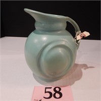 GREEN POTTERY PITCHER 6 IN