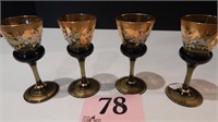 BOHEMIAN CZECH SET OF 4 GILT WINE GLASSES 4 IN
