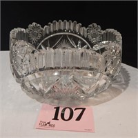 HEAVY CUT GLASS TOOTH EDGE BOWL 8 IN