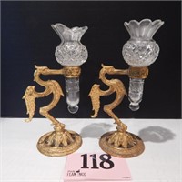 PAIR OF BRASS BIRD CANDLE SCONCE HOLDERS 7 IN,  1
