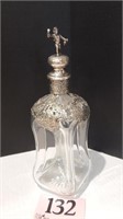 CORKED LIQUOR DECANTER WITH SILVER OVERLAY 11 IN