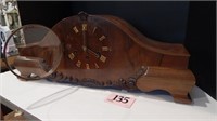 WOODEN MANTLE CLOCK MARKED PKP FOREIGN