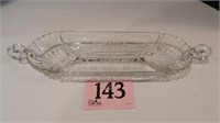 HANDLED ETCHED DIVIDED RELISH DISH 15 IN