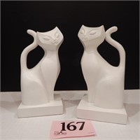 PAIR OF JONATHAN ADLER WHITE CAT BOOKENDS 8 IN
