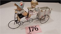 BICYCLE BUILT FOR 2 FIGURINES WITH PLANTER  MADE