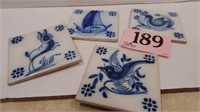 SET OF 4 TILE COASTERS MADE IN PORTUGAL 4 IN