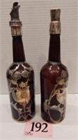PAIR OF SILVER FILIGREE COVERED AMBER BOTTLES 13