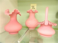 3 Fenton Pink Satin Glass Pieces - Incl. 2 Vases &