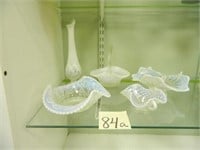 5 Fenton White Opalescent Pieces - Incl. Bud Vase,