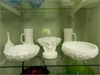 7 Fenton White Satin Glass Pieces - Incl. 3 Bowls,