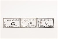LOT 3 1970'S HAMILTON MILK VEHICLE LICENSE PLATES