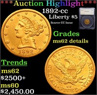 ***Auction Highlight*** 1892-cc Gold Liberty Half