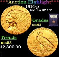 ***Auction Highlight*** 1914-p Gold Indian Quarter