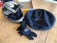 O'NEAL MOTORCYCLE HELMET W/ BAG; GOGGLES AND GLOVE