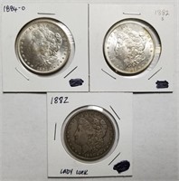 1882, 1882-S & 1884-O Morgan Silver Dollars