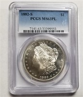 1882-S PCGS MS63PL Graded Morgan Silver Dollar