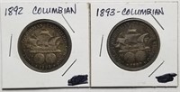 1892 & 1893 Columbian Silver Half Dollars