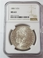 1881-S MS63 Graded Morgan Silver Dollar