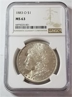 1883-O MS63 Graded Morgan Silver Dollar