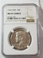 1966 SMS MS67 Cameo Silver Kennedy Half Dollar