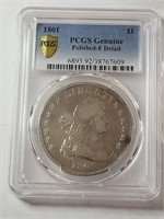 PCGS Genuine 1801 Draped Bust Silver Dollar