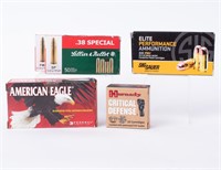 Ammo 5 Boxes Assorted Rounds - 9MM .38 SP & More