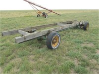 Rubber Tired Wagon Running Gear w/wooden trough