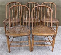 Five Vintage Cane Bottom Chairs